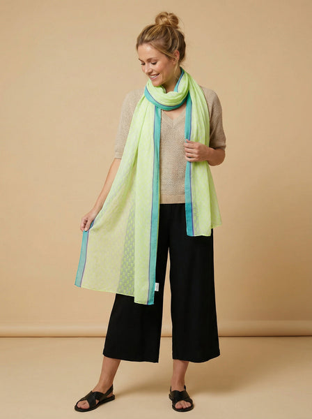 Lime Chevron Print Lightweight Cotton Scarf