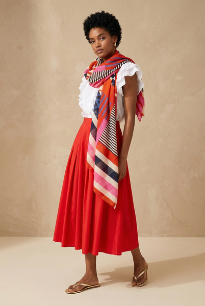Pink Block Stripe Lightweight Cotton Scarf