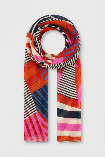 Pink Block Stripe Lightweight Cotton Scarf