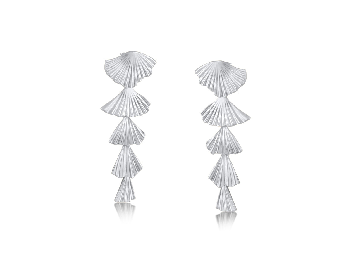 Silver Fan Drop Long Tiered Earrings