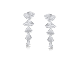 Silver Fan Drop Long Tiered Earrings