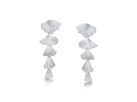 Silver Fan Drop Long Tiered Earrings