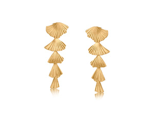 Gold Fan Drop Long Tiered Earrings