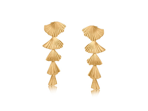 Gold Fan Drop Long Tiered Earrings