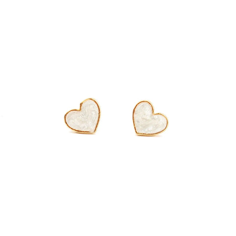 White Enamel Small Heart Studs