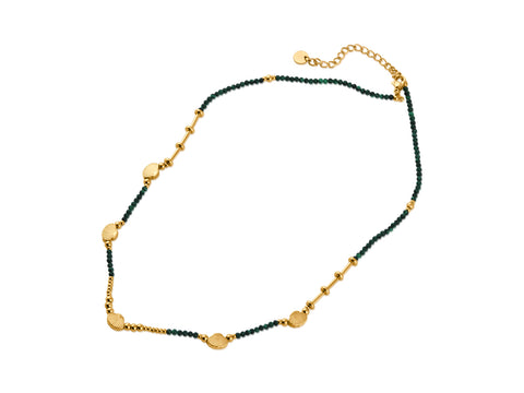 Shell and Green Beaded Stainless Steel Necklace