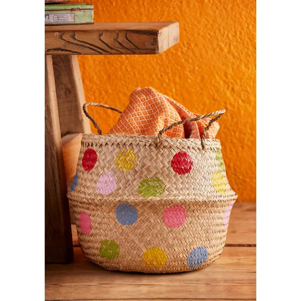 Large Rainbow Dot Seagrass Basket