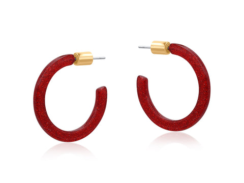 Red Thin Resin Hoop Earrings