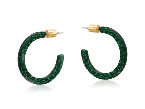 Green Thin Resin Hoop Earrings