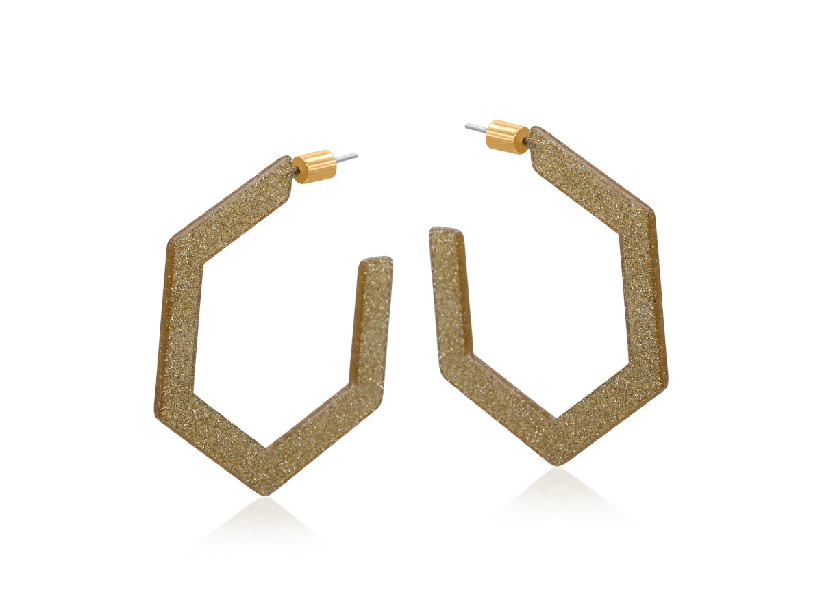 Champagne Resin Hexagon Statement Hoop Earrings
