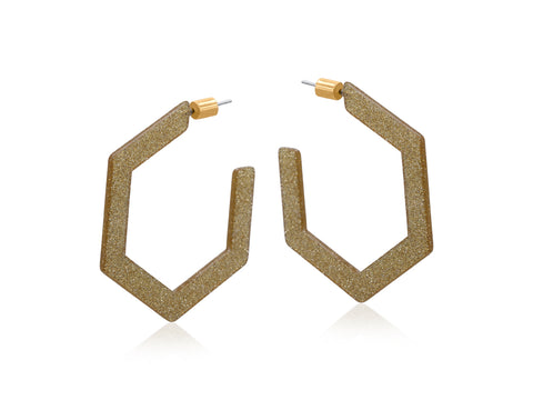 Champagne Resin Hexagon Statement Hoop Earrings