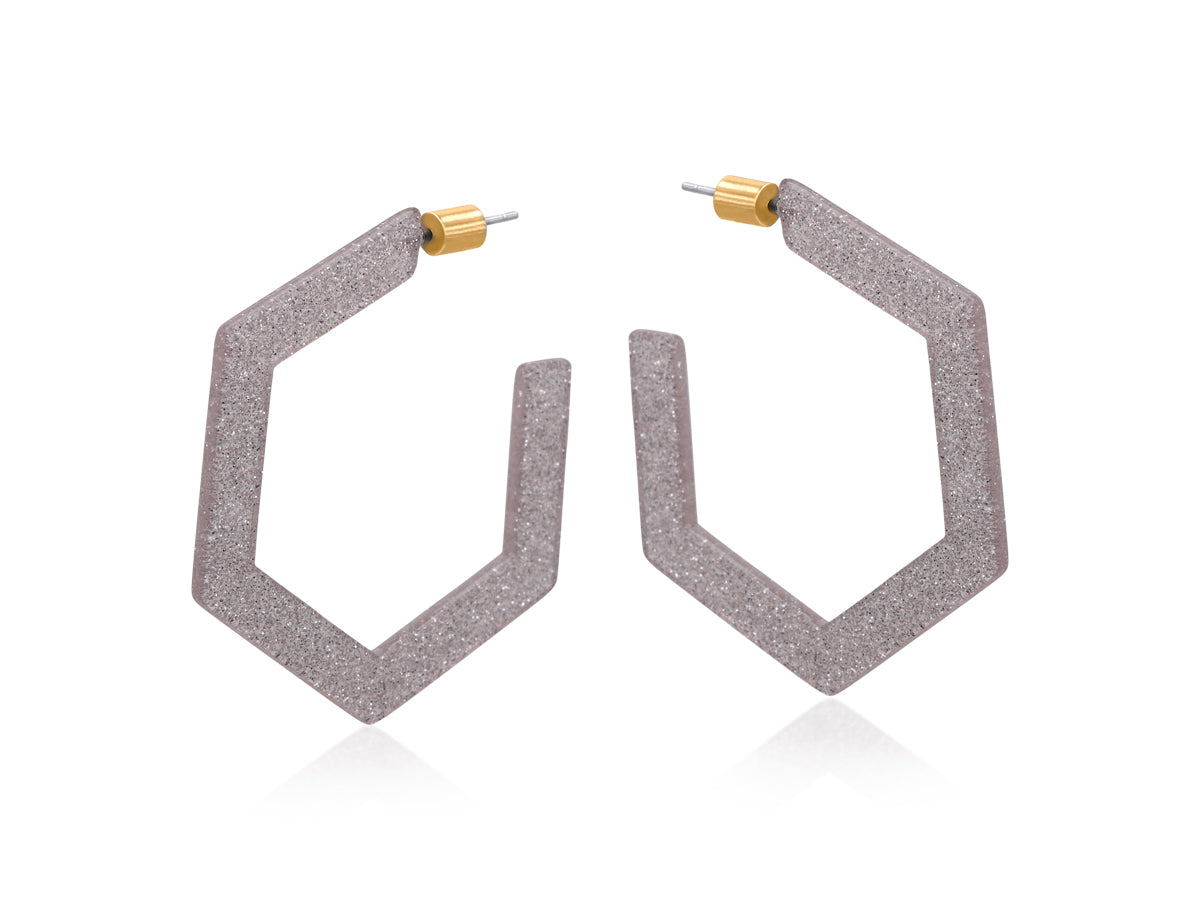 Silver Resin Hexagon Statement Hoop Earrings