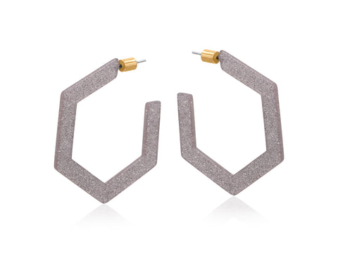 Silver Resin Hexagon Statement Hoop Earrings