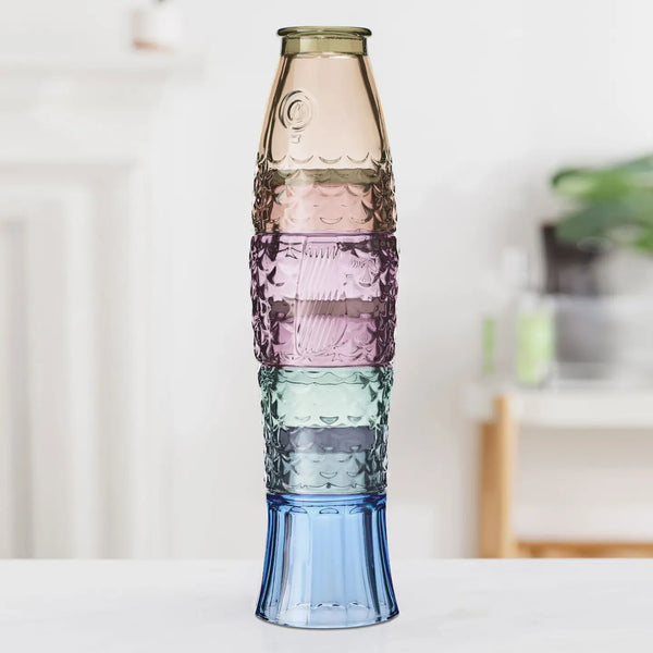 Fish Stacking Drinking Glass - Set of 4 - Rainbow