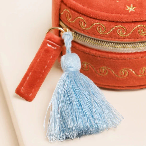 Rust Celestial Velvet Mini Round Travel Jewellery Case