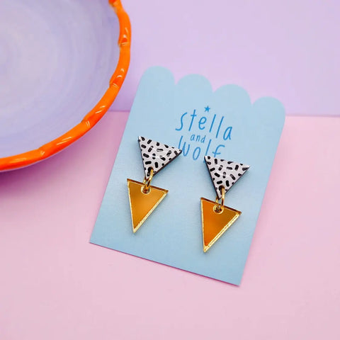 Geometric Dangly Earrings - Triangle Drop Studs