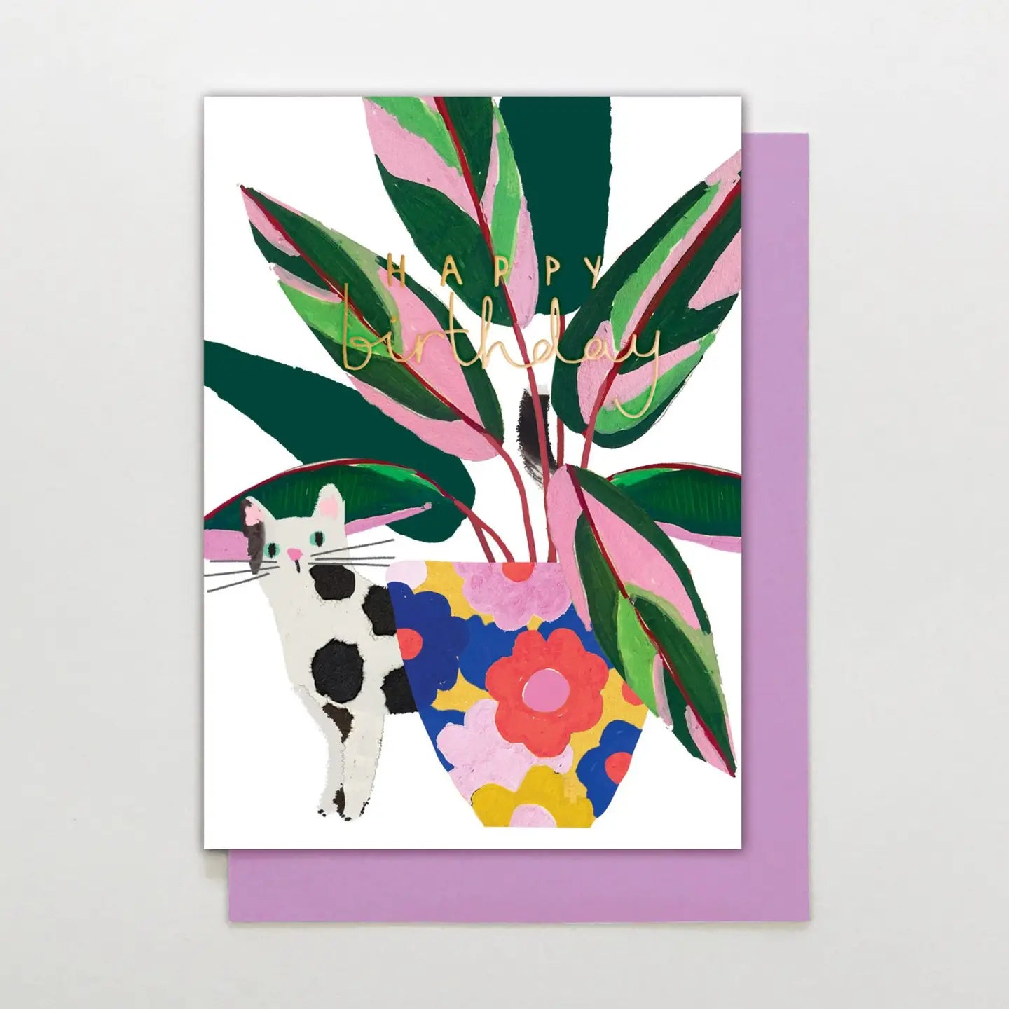 Cat & Plant Birthday Greetings Card