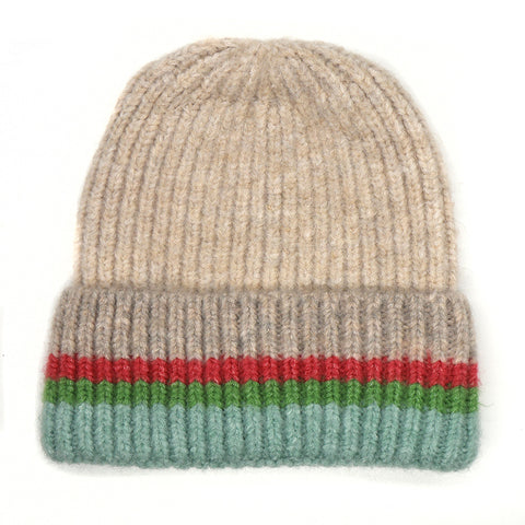 Beige Mix Striped Edge Beanie