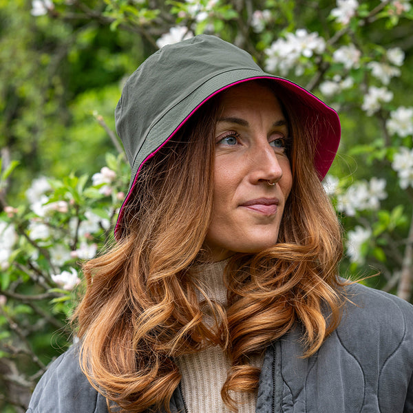 Khaki and Pink Contrast Bucket Hat