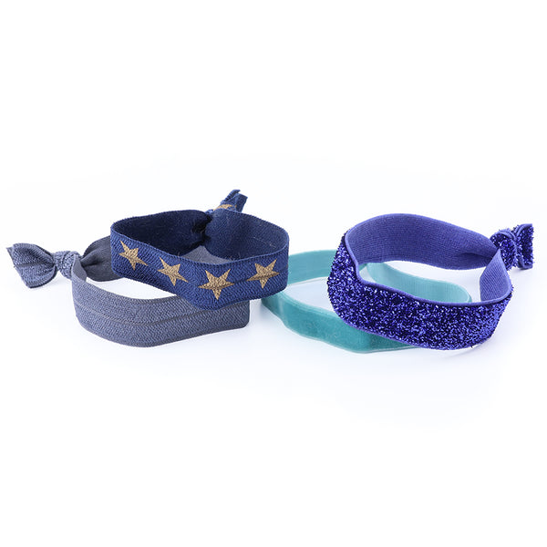 Blue/Grey/Aqua Mix Stars and Glitter Hair Ties - 4 pack