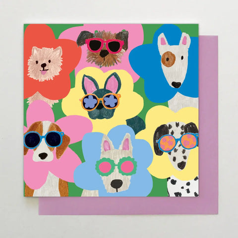 Dogs in Flowers Greeting Card