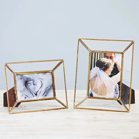 TWO SIZES - Handmade Recycled Glass and Metal Photo Frame with Stand