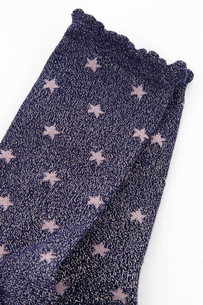 Women's Glitter Socks - Navy Blue Stars