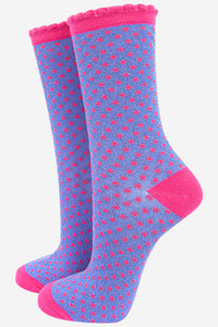 Women's Glitter Socks - Purple/Pink, Small Polka Dot