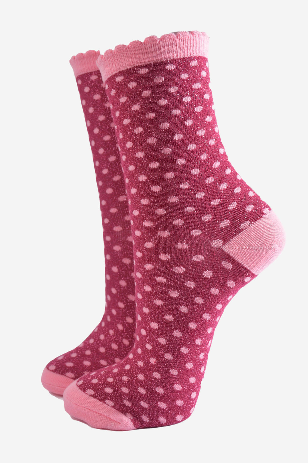 Women's Red/Pink Polka Dots Glitter Socks