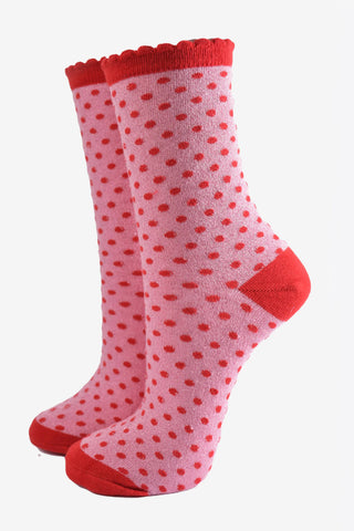 Women's Glitter Socks - Pink/Red, Small Polka Dot