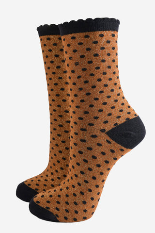 Women's Glitter Socks - Pumpkin/Black, Small Polka Dot