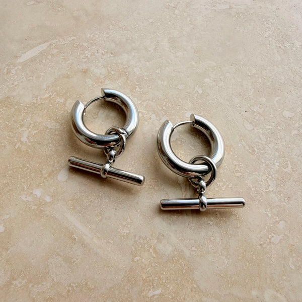 Everyday Silver Bar Hoop Earrings