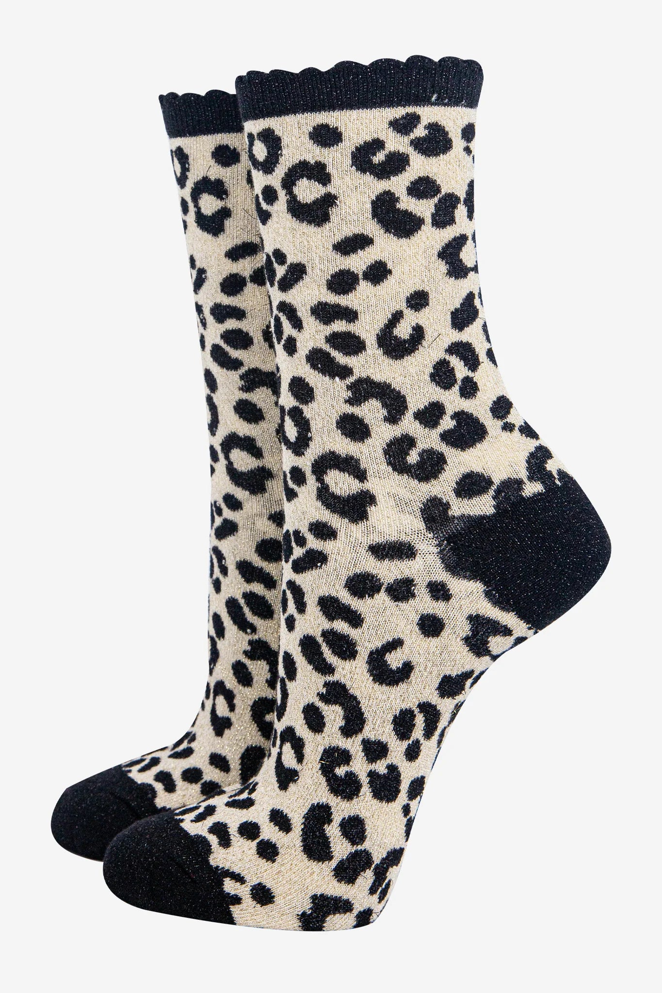Women's Cream Leopard Print Glitter Socks