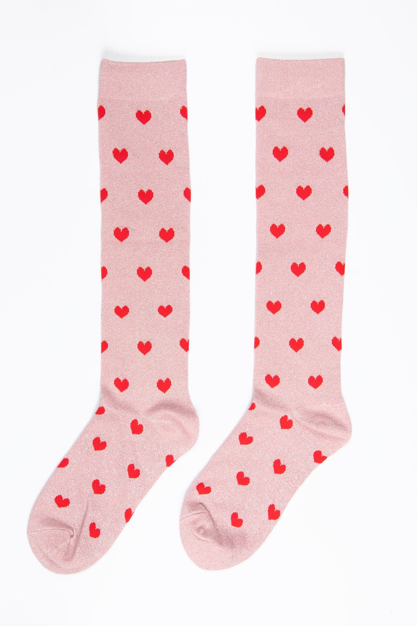 Women's Knee High Glitter Socks - Pink/Red, Hearts