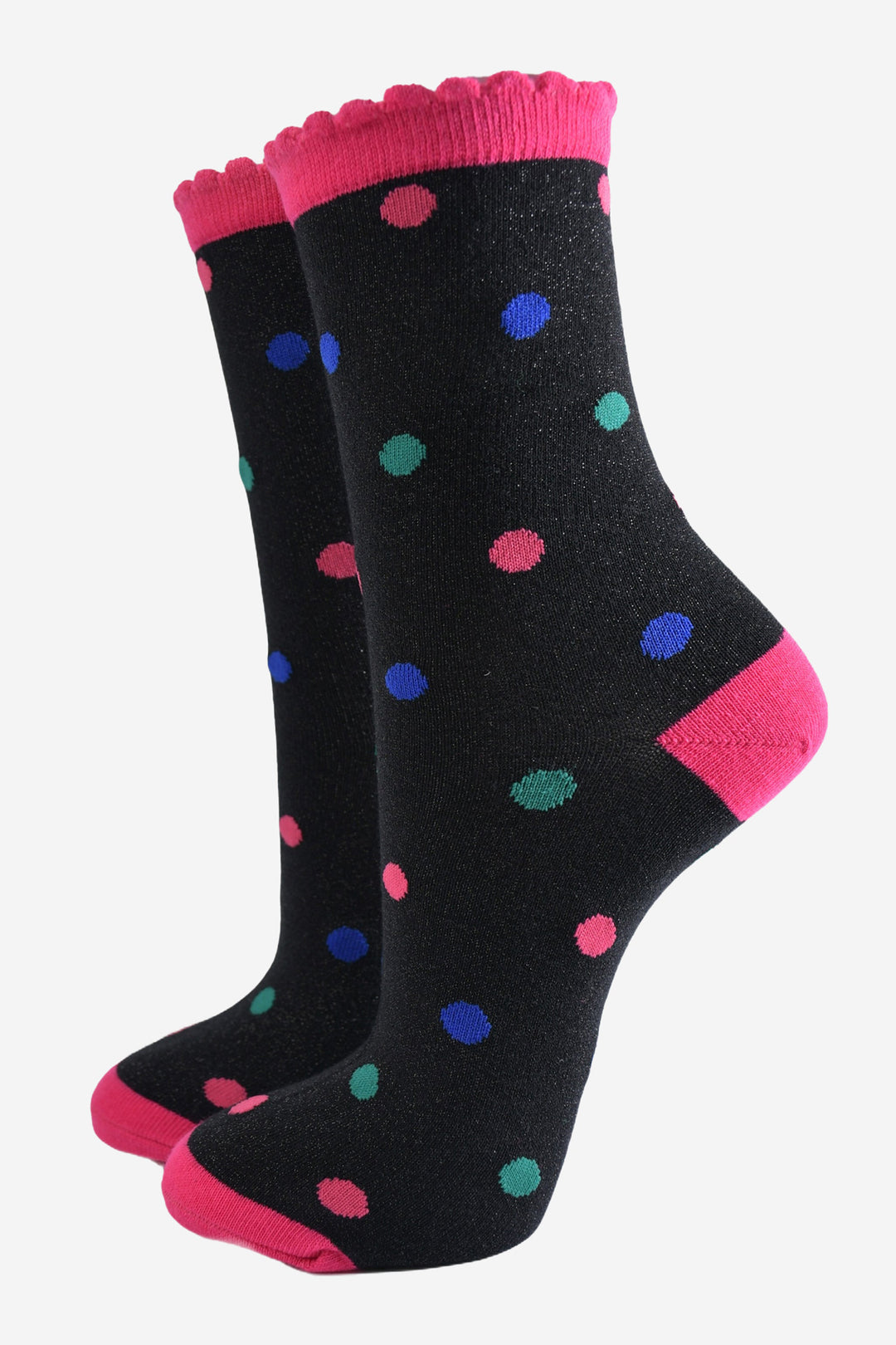 Women's Glitter Socks - Black & Multi Polka Dot