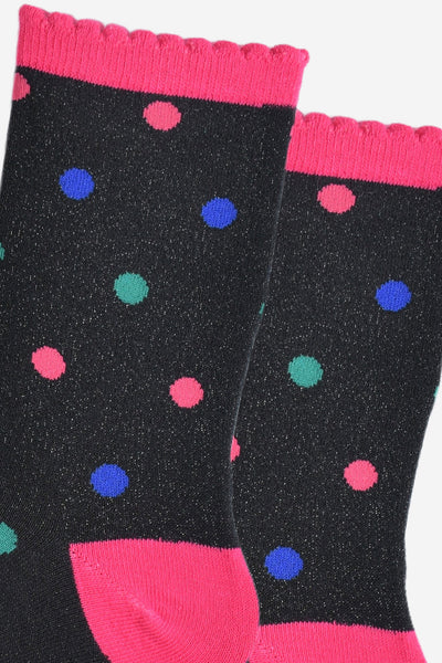 Women's Glitter Socks - Black & Multi Polka Dot