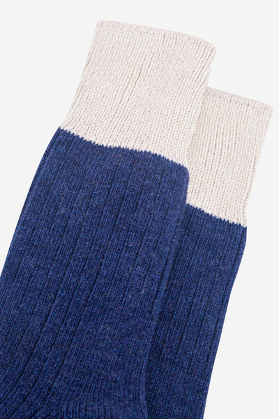 Women's Wool Blend Mid-Calf Socks- Navy Blue/Cream, Colour Block