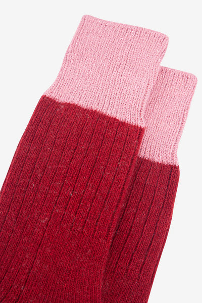 Women's Wool Blend Mid-Calf Socks- Red/Pink, Colour Block