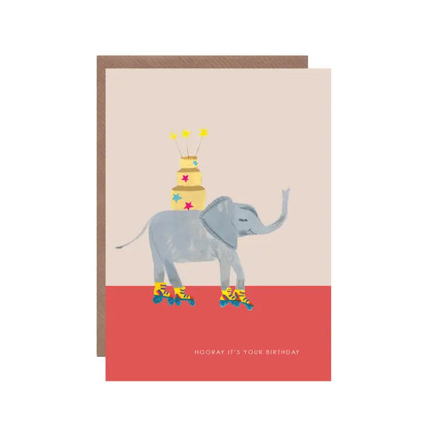 Elephant On Skates Birthday Greetings Card