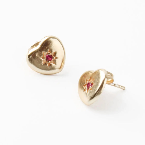 Pink Crystal Gold Heart Burst Studs