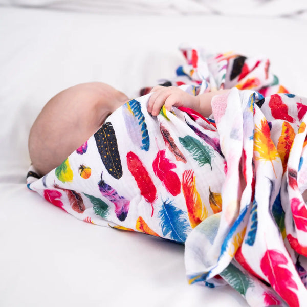 XL Rainbow Feather Print Muslin Swaddle