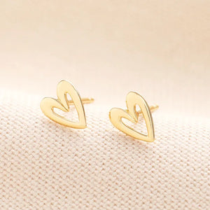 Sterling Silver Heart Outline Stud Earrings in Gold