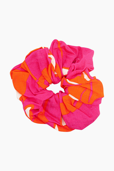 Large Hibiscus Floral Scrunchie in Hot Pink