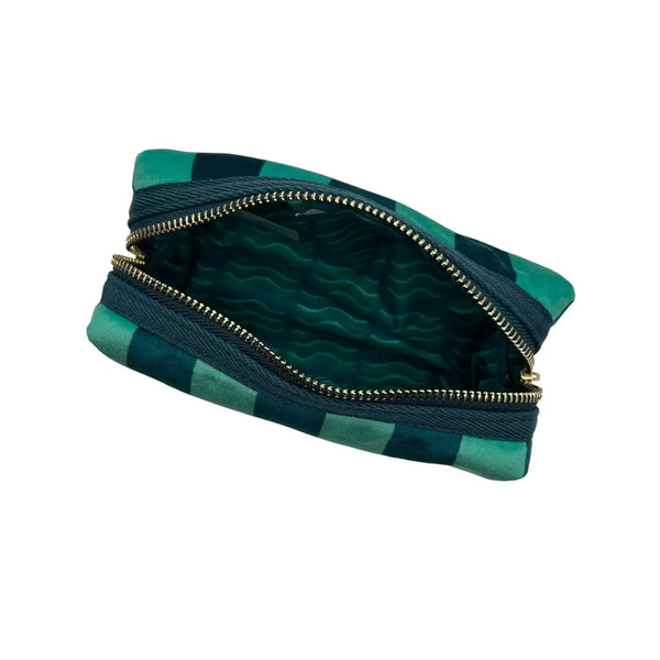 Teal Stripe Make-Up Bag - Recycled Velvet