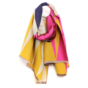 Mustard and Pink Colour Mix Block Scarf