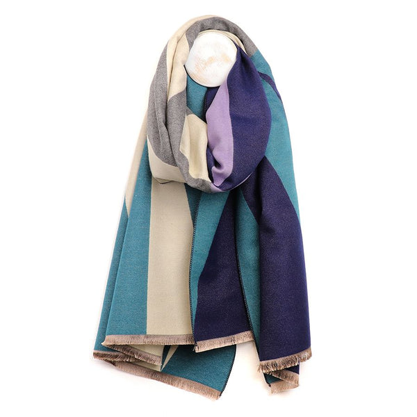 Teal and Navy Mix Colour Block Scarf