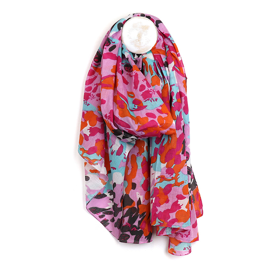 Organic Cotton Pink Mix Scattered Animal Print Scarf