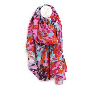 Organic Cotton Pink Mix Scattered Animal Print Scarf