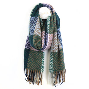 Green & Pink Mix Geo Tile Weave Scarf