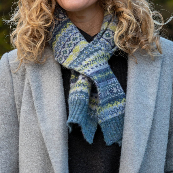 Recycled Blend Sage & Blue Fair Isle Pull Through Scarf